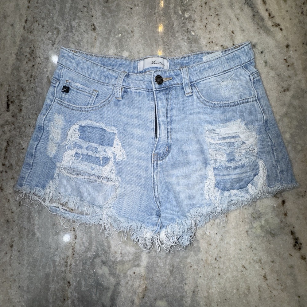 KanCan Denim Jean Shorts Distressed Shorty Light Wash High Rise Sz‎ 29" Ripped